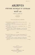 Archives d'histoire doctrinale et littéraire du Moyen Âge, t. 86, 2019